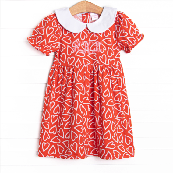 Hand-Drawn Hearts Dress, Red