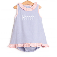 Hannah Skirted Bubble, Pink and Periwinkle Stripe