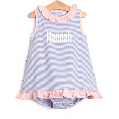 Hannah Skirted Bubble, Pink and Periwinkle Stripe