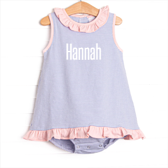 Hannah Skirted Bubble, Pink and Periwinkle Stripe