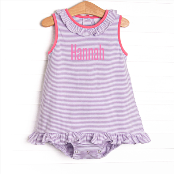 Hannah Skirted Bubble, Pink and Purple Stripe