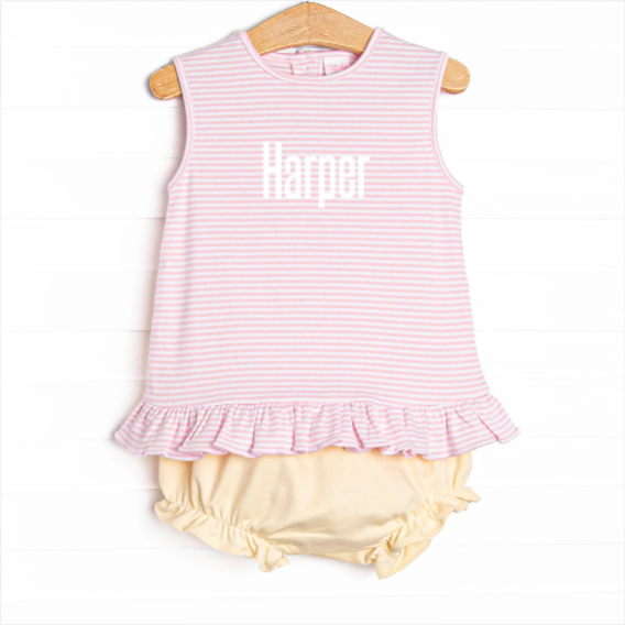 Harper Pima Diaper Set, Yellow and Pink Stripe