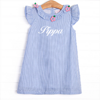 Hawaiian Hibiscus Applique Dress, Blue