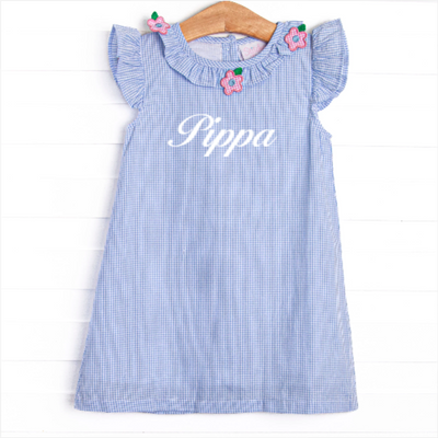 Hawaiian Hibiscus Applique Dress, Blue