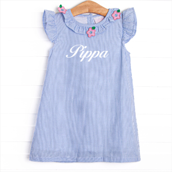 Hawaiian Hibiscus Applique Dress, Blue