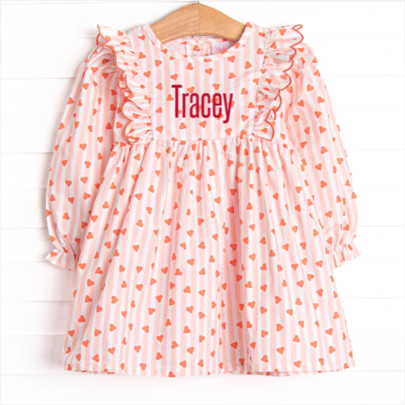 Heart String Stripes Dress, Red