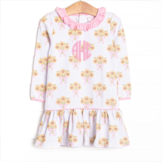 Here Comes the Sunflower Pleated Dress, Pink