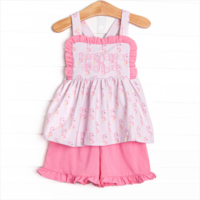 Hold Your Seahorses Ruffle Short Set, Pink