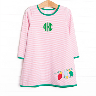 Holiday Glow Applique Dress, Pink