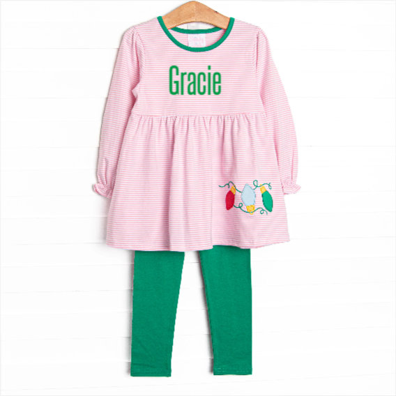 Holiday Glow Applique Legging Set, Pink