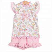 Lace and Lillies Ruffle Short Set, Pink