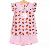 Ladybug Line Scalloped Short Set, Pink