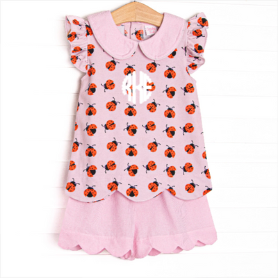 Ladybug Line Scalloped Short Set, Pink