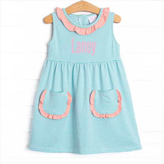 Laney Sleeveless Dress, Pink and Mint Stripe