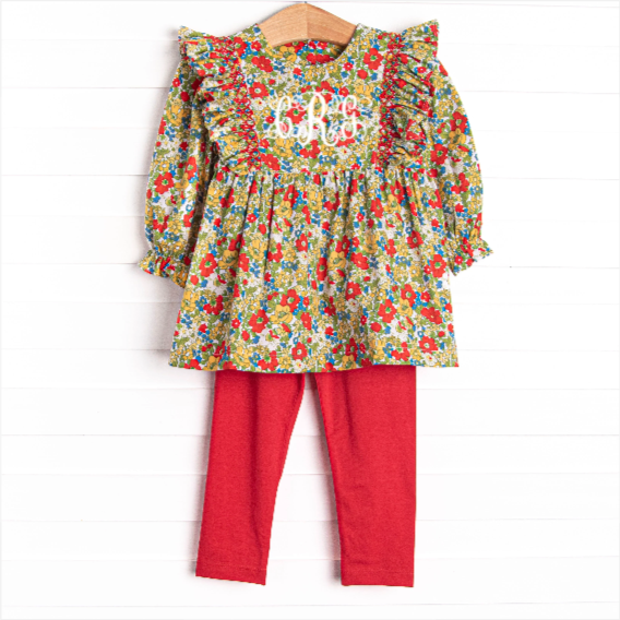 Late Summer Scarlet Smocked Legging Set, Red