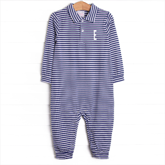 Levi Long Romper, Royal Blue Stripe