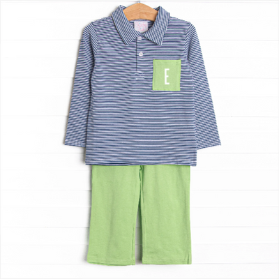 Levi Pant Set, Green and Navy Stripe