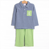 Levi Pant Set, Green and Navy Stripe