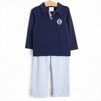 Levi Pant Set, Navy and Light Blue Stripe