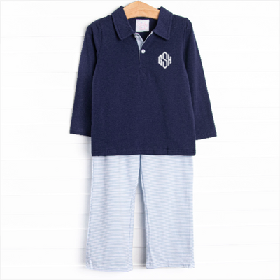 Levi Pant Set, Navy and Light Blue Stripe