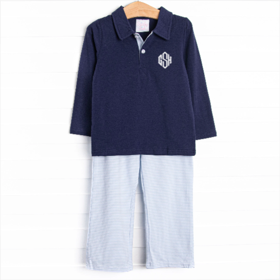 Levi Pant Set, Navy and Light Blue Stripe