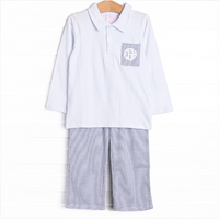 Levi Pocket Pant Set, Slate Blue Stripe