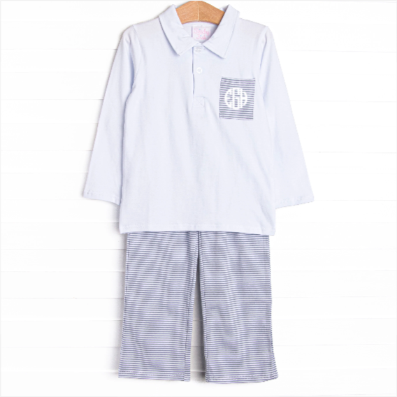 Levi Pocket Pant Set, Slate Blue Stripe