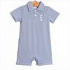 Levi Short Romper, Slate Blue Stripe