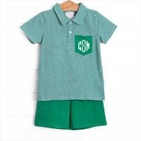 Levi Short Set, Forest Green Stripe