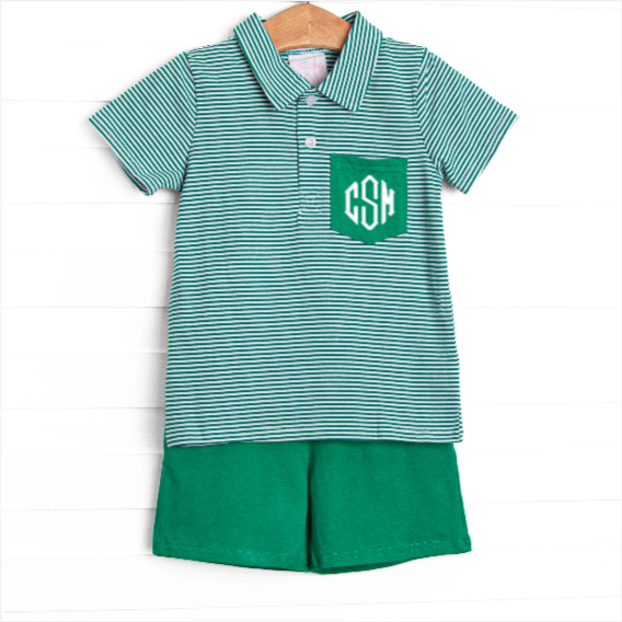 Levi Short Set, Forest Green Stripe