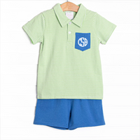 Levi Short Set, Medium Blue and Light Green Stripe
