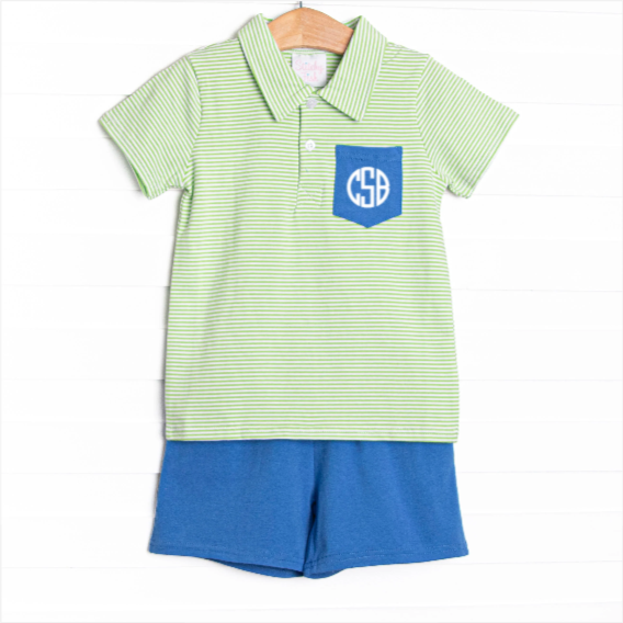 Levi Short Set, Medium Blue and Light Green Stripe