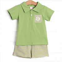 Levi Short Set, Pear Green Stripe