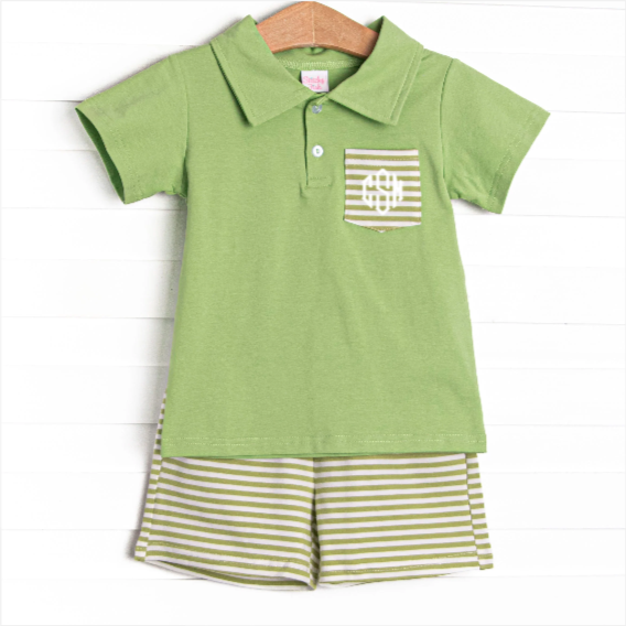 Levi Short Set, Pear Green Stripe