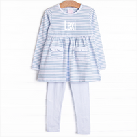Lexi Legging Set, White and Light Blue Stripe