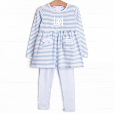 Lexi Legging Set, White and Light Blue Stripe