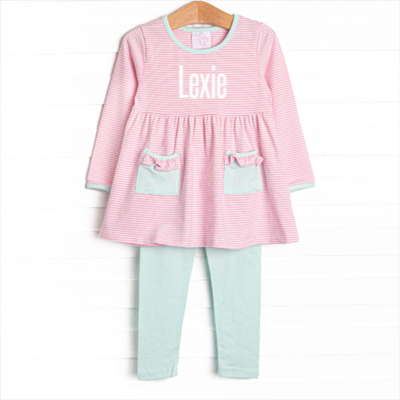 Lexie Legging Set, Mint and Light Pink Stripe