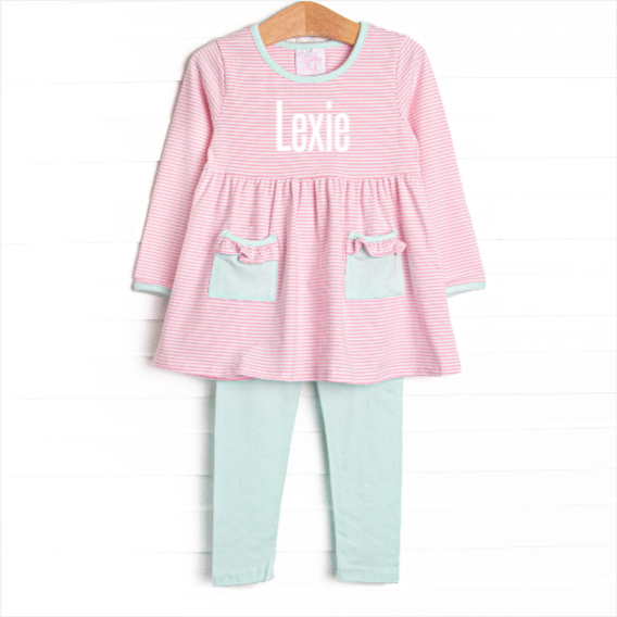 Lexie Legging Set, Mint and Light Pink Stripe
