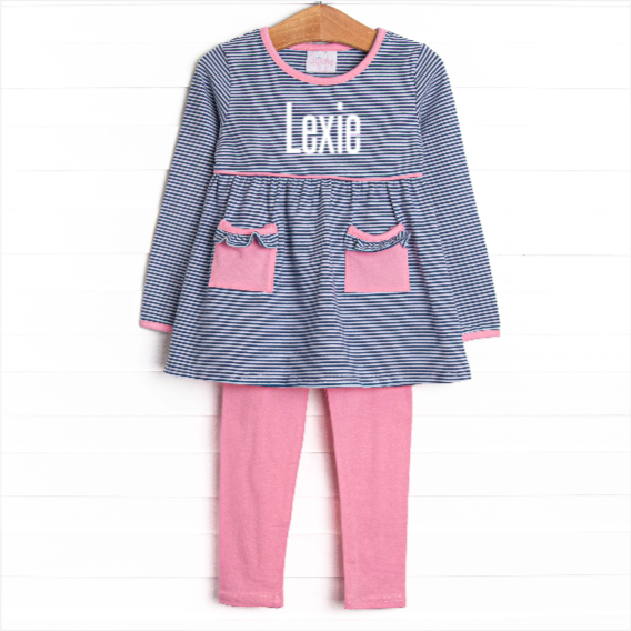 Lexie Legging Set, Pink and Navy Stripe