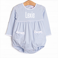 Lexie Pocket Bubble, White and Light Blue Stripe