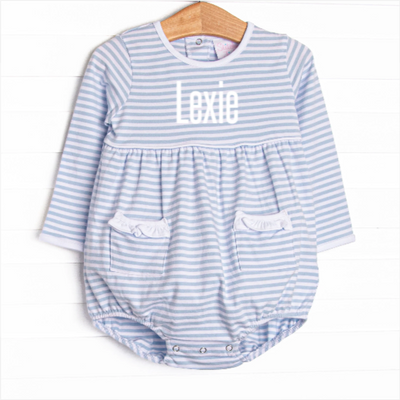 Lexie Pocket Bubble, White and Light Blue Stripe