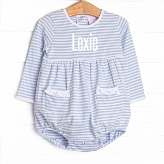 Lexie Pocket Bubble, White and Light Blue Stripe