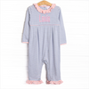 Lexie Ruffle Romper, Light Pink and Periwinkle Stripe