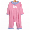Lexie Ruffle Romper, Periwinkle and Medium Pink Stripe