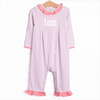 Lexie Ruffle Romper, Pink and Light Purple Stripe