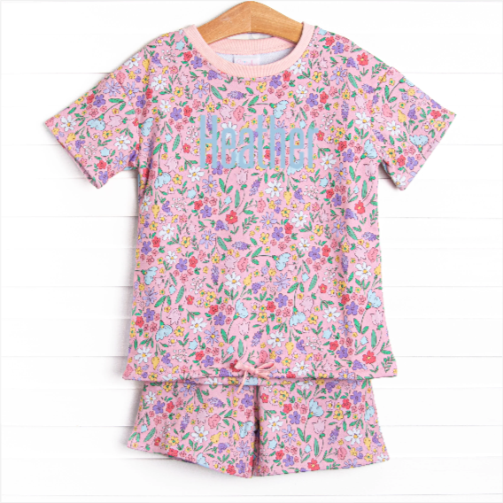 Lily Lane Sweatshirt Short Set, Pink