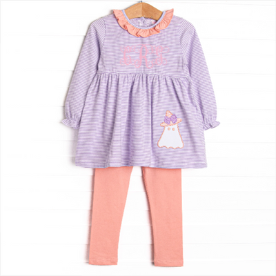 Little Boo Thing Applique Legging Set, Purple