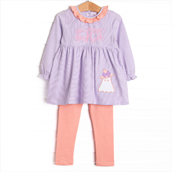 Little Boo Thing Applique Legging Set, Purple