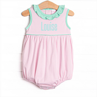 Louise Pima Ruffle Bubble, Mint and Light Pink Stripe