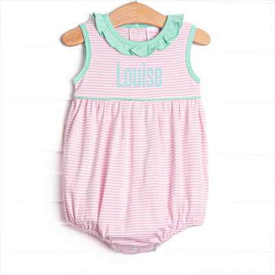 Louise Pima Ruffle Bubble, Mint and Light Pink Stripe